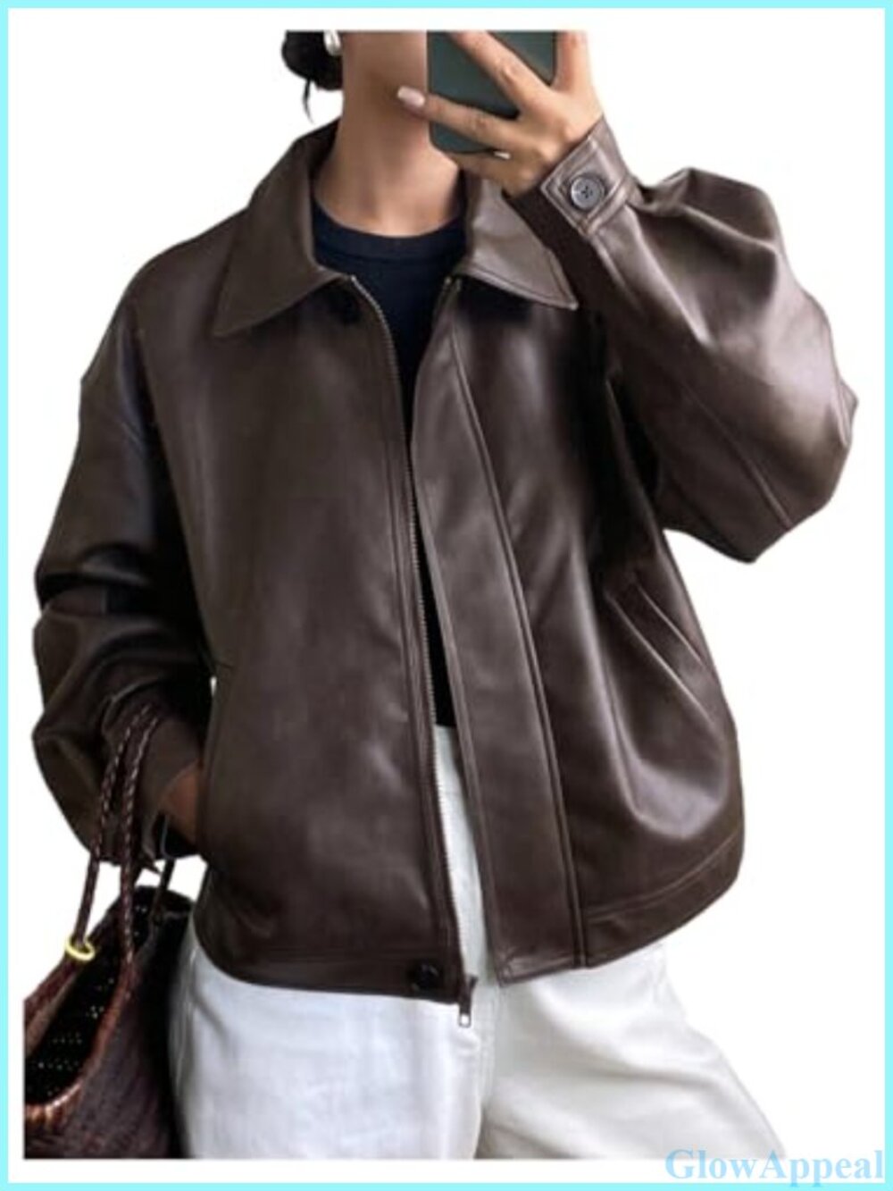 Faux Leather Jacket Motorcycle Biker Shacket Zip Up Coat Women